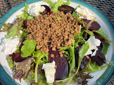 Lentil beetroot and goats cheese salad